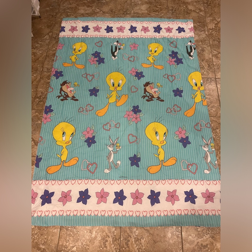 Vintage Looney Tunes Twin Comforter Tweety Bird REVERSIBLE Blanket 1990s